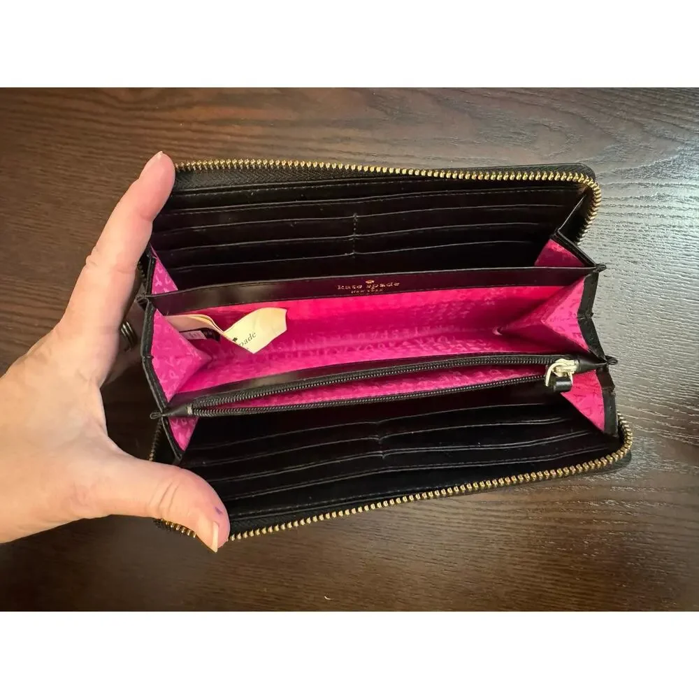 Kate Spade Penn Valley Neda Striped Black Ivory Zip Around Wallet